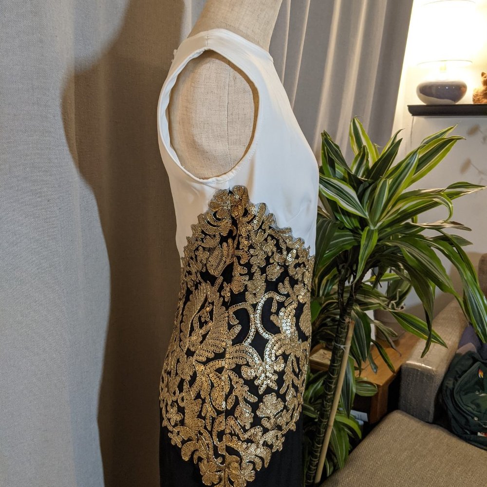 Tadashi Shoji Black and White Dress with Gold Accents - Picture 10 of 16